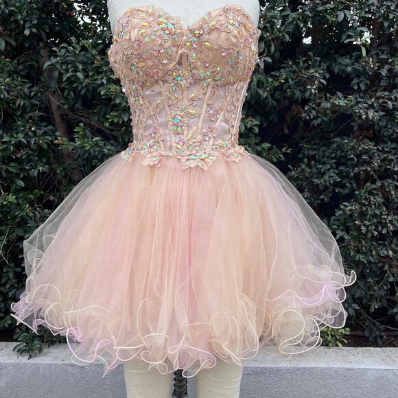 Poly USA by Neblon Rhinestone Floral Tulle Pink Fairy Tutu Dress Formal Small - Picture 2 of 7